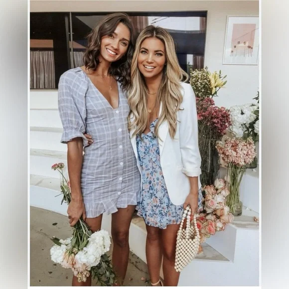 Lovers + Friends Priscilla Blue Plaid Mini Dress size Medium - Picture 2 of 10